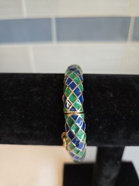 Florenza Gold-Tone Blue & Green Enamel Hinge Bangle Bracelet